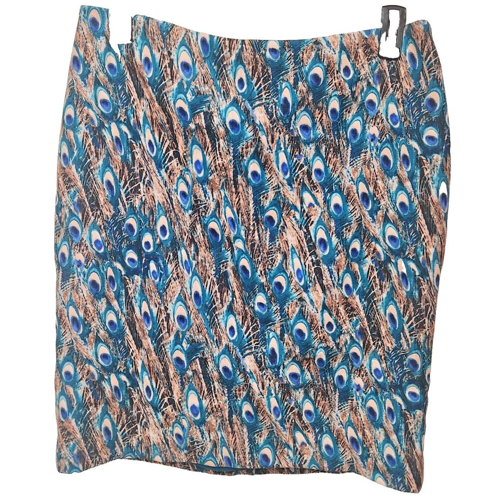 Talbots Women's 14P Petite Peacock Feather Animal Print Boho 90s Pencil Skirt - Picture 12 of 12